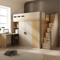 Lit superposé moderne pour bébé avec armoire, bureau combiné multifonctionnel en bois massif, rangement haut-bas et vestiaire
