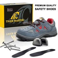 Sepatu Safety Tiger Master Labor Murah Warna Biru Suede, Pelindung Baja EU Anti-tusuk Anti-selip Tahan Minyak Asam Sol PU untuk Unisex