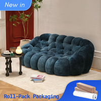 Canapé modulable capitonné élégant et moelleux avec noyau en éponge pleine, emballage compressible en rouleau, velours bleu foncé pour appartement