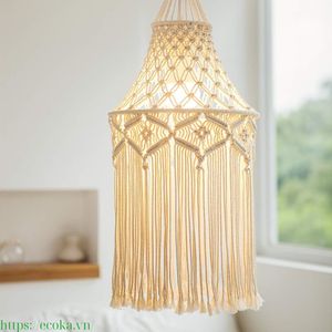 Abat-jour rond en coton tissé à la main, respirant, avec pompons, pour la décoration du salon - Product Image 4