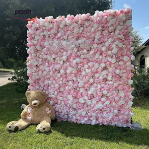 5D soie Rose mur fleur fermeture éclair rideau tissu pour événements Arrangement 3D retrousser fleur Floral mur toile de fond mariage mur décor