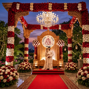 Elegant Indian <b>Wedding</b> Mandap Floral <b>Arch</b> Stage Backdrop Decorative Panels For Luxury Event And Party Hall Decoration - Product Image 2