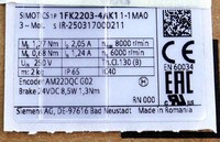 1FK2203-4AK11-1MA0  6000rpm 1.27Nm -Embalaje No Original- Nuevo de Marca Original
