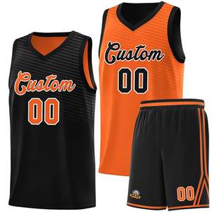 เสื้อบาสเก็ตบอลแบบสปอร์ตสองด้านลายเฉือนที่อกสีดำส้มแบบกำหนดเอง - Product Image 1