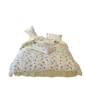 Bộ Chăn Ga Gối Đệm Mềm Mại <span class=keywords><strong>Full</strong></span>/Queen <span class=keywords><strong>Size</strong></span> Flowers Hoa Tulip Tươi Màu Tinh Khiết Bộ Giường 4 Mảnh Bộ Đồ Giường Vi Sợi Cho Phòng Ngủ Đôi - Product Image 1