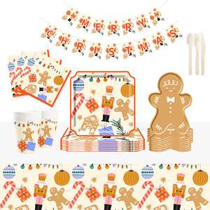 DAMAI Juego de Vajilla Desechable para Fiesta de Navidad con Diseño de Hombre de Jengibre, Platos, Vasos y Servilletas de Papel - Product Image 1