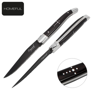 Nuova collezione Laguiole coltello da bistecca con rivestimento nero lama in metallo forgiato manico in legno Pakka - Product Image 4