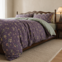 Ensemble de literie en coton percale 100% à motif végétal, 4 pièces, 300 fils, nouveau design, écologique, utilisable toute l'année, avec drap plat