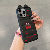 Coque de téléphone 3D motif vague oreilles de chat, pois, cerises et nœud papillon, version anglaise, compatible avec iPhone 17 Pro Max