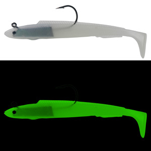 YJAquahunter Leurre souple anguille 15cm 30g avec hameçon tête plombée queue en T, leurre pour bar, appât de fond, leurre de pêche artificiel, lot de 5 - Product Image 2