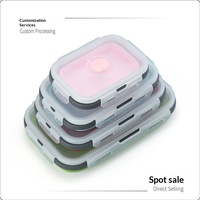 Boîte à lunch pliable carrée en silicone de qualité alimentaire 500 ml, portable, hermétique, pour micro-ondes et réfrigérateur, idéale pour l'extérieur