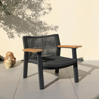 Sillón Individual Moderno de Ratán y Aluminio OSMEN SPAIN con Brazos de Teca - Muebles de Exterior para Patio y Balcón