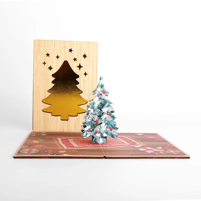 وصول جديد بطاقات المعايدة الخشبية قطع الليزر الخيزران 3D يطفو على السطح بطاقات المعايدة
