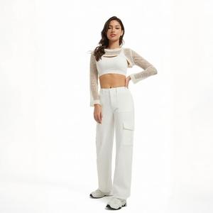 Pantalones de mujer informales holgados de cintura alta de fabricante OEM con bolsillos, pantalones cargo largos de paracaídas para mujer - Product Image 2