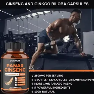 Energie-Supplement koreanisches rotes Panax-Ginseng-Kapseln mit Ashwagandha, Rübenwurzel, Ginkgo-Biloba-Extrakt für Männer-Kapsel zur Steigerung