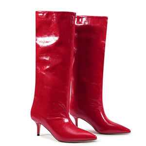 Women Wide Fit Large Size 45 <b>Long</b> Boots Solid Low Heels on Booties Pointed Toe Sexy Stiletto Shoes - Product Image 6