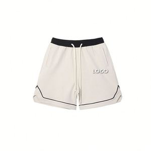 Pantalones cortos deportivos holgados de Color sólido informales para exteriores para hombre, pantalones cortos de algodón con logotipo personalizado de 380g y cintura elástica con cordón para hombre - Product Image 2