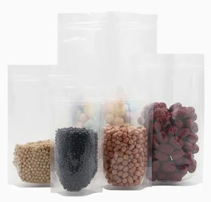 كيس بلاستيك شفاف قائم للبيع بالجملة كيس قابل للإغلاق من البلاستيك لتعبئة الطعام