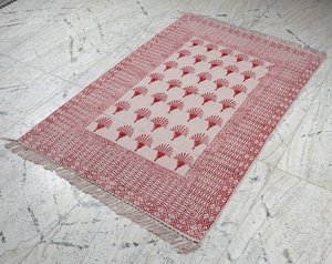 Indian Boho Kilim Style Red Cotton Dhurrie Rug Hand <b>Block</b> Printed Handmade Carpet Floor Rug Home Decor - Product Image 1
