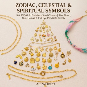 Símbolos Zodiacales, Celestiales y Espirituales | Dijes <span class=keywords><strong>de</strong></span> Acero Inoxidable <span class=keywords><strong>con</strong></span> Baño <span class=keywords><strong>de</strong></span> Oro PVD <span class=keywords><strong>de</strong></span> 18K | Colgantes <span class=keywords><strong>de</strong></span> <span class=keywords><strong>Estrella</strong></span>, Luna, Sol, <span class=keywords><strong>Hamsa</strong></span> y Ojo Turco para Manualidades - Product Image 2