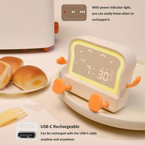 Modern Electronic <b>Digital</b> Cartoon Toast Bread Fun Alarm <b>Clock</b> Timer Mobile Phone Holder Color-Changing Night Light USB Charging - Product Image 2