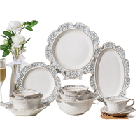Service de table en porcelaine émaillée de luxe européen 4 pièces, motif Joyeux et Porte-Bonheur, durable, compatible lave-vaisselle, compatible congélateur, anti-fuite