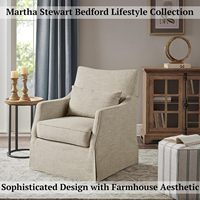 Fauteuil pivotant Martha Stewart London en bois massif et contreplaqué, style farmhouse, rembourré en mousse, base en métal, dossier solide, mobilier de maison moderne et classique
