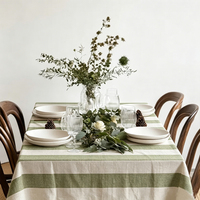 Nappe de table de mariage moderne 100% lin, écologique, pour événements, rayures vertes et blanches, personnalisable, usage domestique professionnel