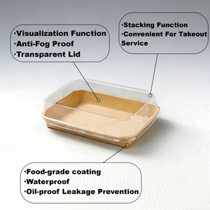 Bandeja de papel Kraft desechable para <span class=keywords><strong>sushi</strong></span> con tapa PET, contenedor de papel para embalaje de comida para llevar - Product Image 2