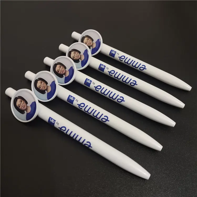 Plastic promotional gift round big clip white ballpoint pen with custom doming logo