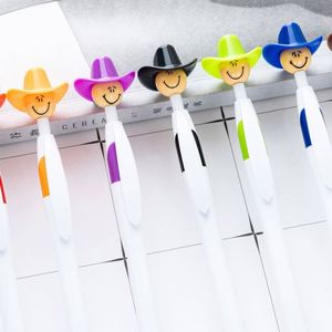 Custom Logo 1.0Mm Plastic Press Novelty Cartoon Cowboy Head Top <b>White</b> Ballpoint <b>Pen</b> - Product Image 3