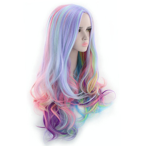 Peluca de Encaje Completo de Lujo Estilo Anime para Mujer, Degradado Arcoíris, Cosplay de Helado, Fibra de Alta Temperatura, Cabello Largo Rizado, Encaje Elástico - Product Image 4