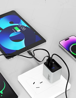 Chargeur rapide Ai GaN 65W Type C 2 avec câble rétractable et écran USB pour téléphone portable, idéal pour les voyages