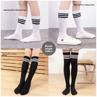 Chaussettes en coton tricoté unisexe pour enfants, mi-mollet, au-dessus du genou, à trois rayures, absorbantes, printemps-été