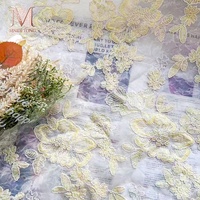 Tissu en dentelle d'organza 100% nylon brodé de fleurs de style national à double couche pour vêtements de couture féminins