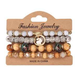 Fashion Jewelry <b>Beaded</b> <b>Bracelets</b> Wood Rabbit Charm Elastic Multi Layer Women's Bohemia Style Gift Made In China - Product Image 5