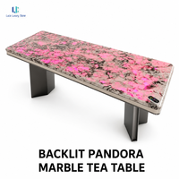 Table à thé rétroéclairée RGB Luca |   Table basse en pierre de breccia beige crème, avec variateur d'intensité sans fil, décoration moderne pour salon, taille sur mesure