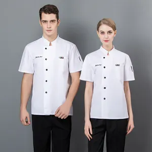 Single-breasted Short Sleeve Mesh Patchwork Breathable Chef Jacket Summer T shirts Work Uniforms Restaurant Kitchen Cooking tops