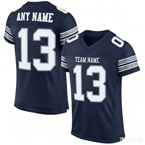 Maillot de football américain personnalisé avec nom brodé – Vente en gros – Bleu – Joueur débutant – Grandes tailles - Product Image 1