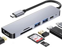 Adaptador 6 en 1 USB-C a HDTV con Entrega de Energía de 100W, USB 3.0 y 2.0, Lector de Tarjetas SD/TF, Compatible con iPhone, MacBook, iPad Pro