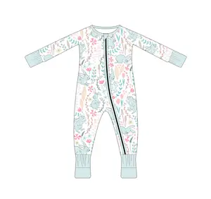 הגעה חדשה תינוק בגדים ארוך שרוולים דייזי הדפסת 95% במבוק 5% ספנדקס ילד סרבל
