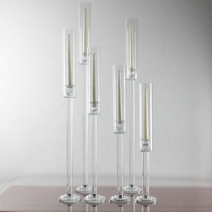 Long Stemmed <strong>Glass</strong> Tube Chimney Clear Single Head <strong>Candlestick</strong> Candelabra Tall Centerpiece <strong>Candlestick</strong> - Product Image 1