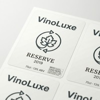 Étiquettes de vin personnalisées de qualité supérieure, transparentes, en PET, imperméables, recyclables, adhésives amovibles, laminage mat pour bouteilles de boissons
