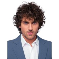 Nouvelle Perruque Courte Bouclée Marron Foncé Style Européen et Américain pour Hommes, Effet Naturel, Fabriquée à la Machine, Modèle Unique, Adaptée à Toutes les Formes de Visage