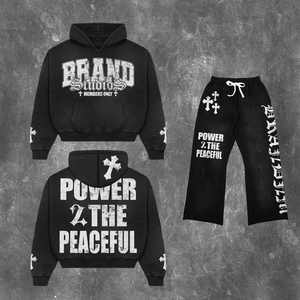 Sudaderas con capucha informales de peso pesado personalizadas para hombre, conjuntos de sudaderas, ropa de calle con cremallera, estampado de transferencia de calor, cuerdas de lavado ácido de gran tamaño - Product Image 1