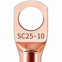 Cosse de câble en cuivre haute pureté SC25-10 25mm² 4 AWG, borne annulaire en cuivre nu, cosse tubulaire à sertir M10 pour applications automobiles et solaires DC