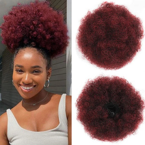 Ricci <span class=keywords><strong>chignon</strong></span> afro sbuffo coulisse capelli a coda di cavallo 8 pollici corti afro crespo ciocca ciambella capelli umani di grandi dimensioni - Product Image 5