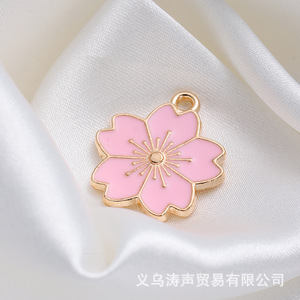 Breloques en alliage en forme de fleur de cerisier, procédé de goutte d'huile, pour la fabrication de bijoux, accessoires DIY, pendentif, 12 mm - Product Image 2