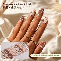 Fabricant sur mesure SS26 Wraps pour ongles en gel professionnels pour salon, non toxiques, sans UV, effet marbre ambre doré, finition brillante, couleur café crémeux