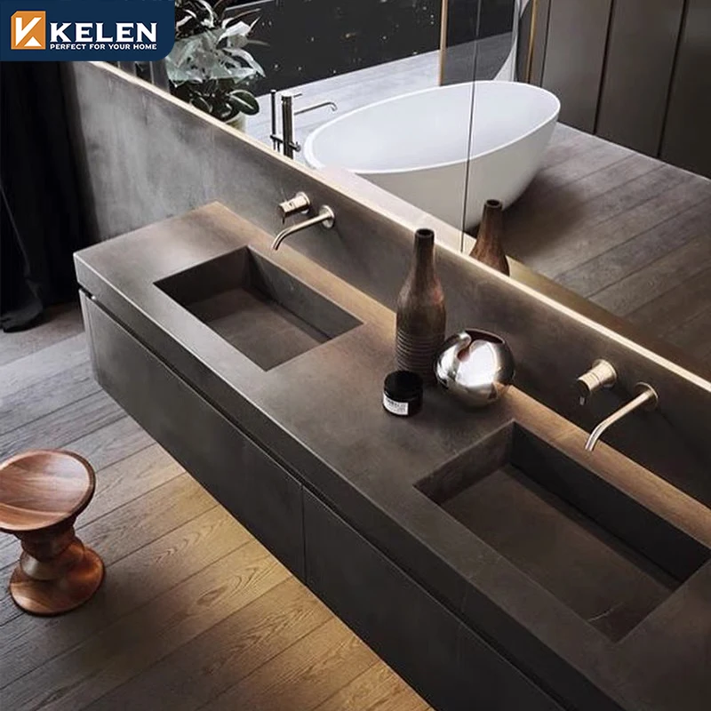 Kelen 2024 özel lavabo modern banyo seti organizatör yüzen dolap lavabo makyaj ile banyo aynası yüzer vanity